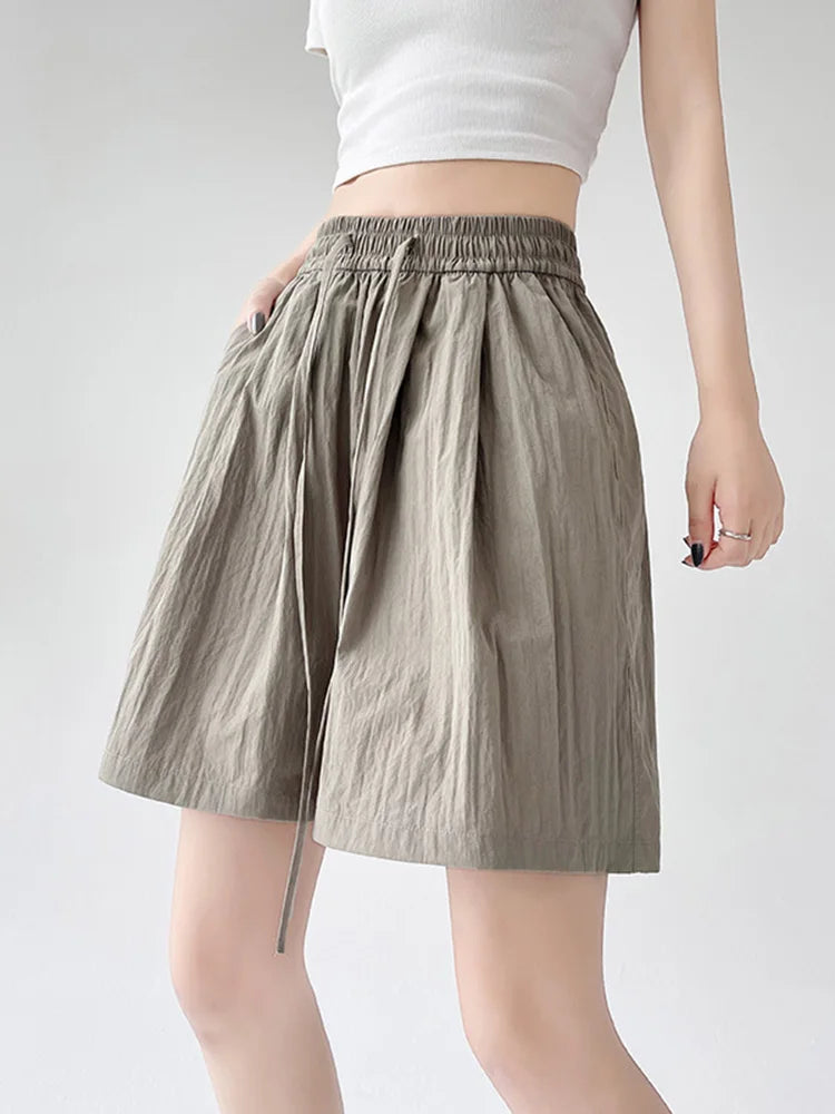 Summer Women Shorts Casual Solid Two Pockets Elastic Waist Shorts high Waist Loose Shorts For Girls Soft Female Beach Shorts